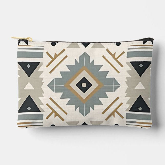 Southwestern Diamond Tribal Geometric  Accessory Pouch (Front)