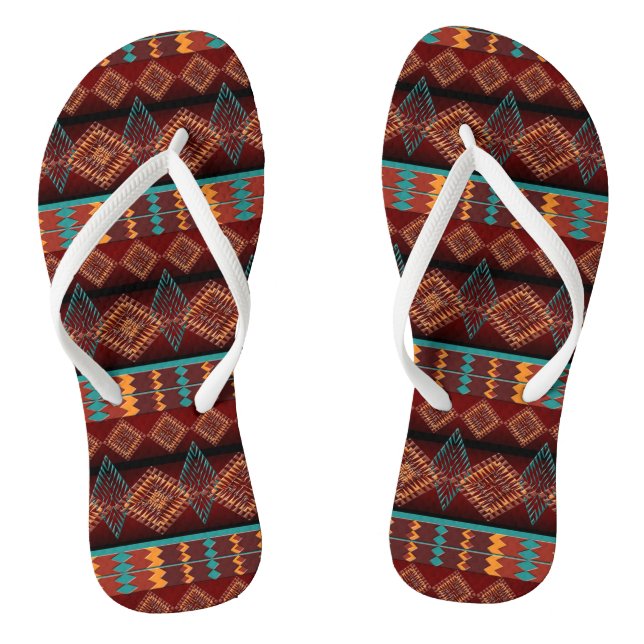southwestern ethnic navaio tribal pattern flip flops (Footbed)