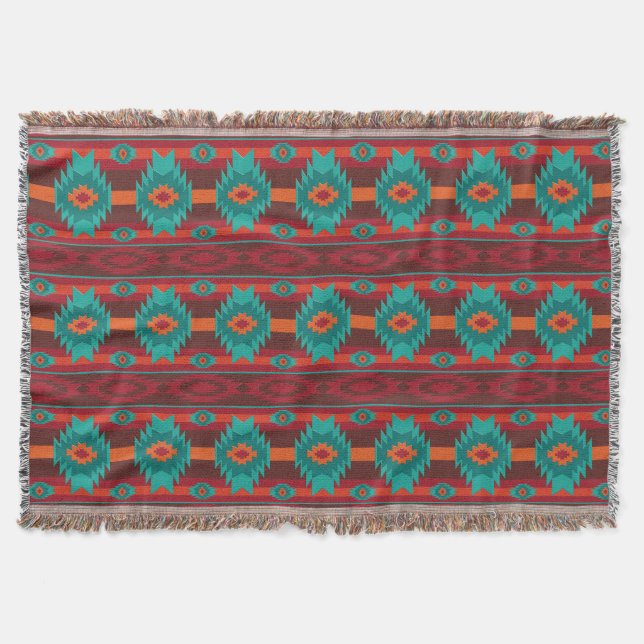 southwestern ethnic navaio tribal pattern throw blanket (Front)