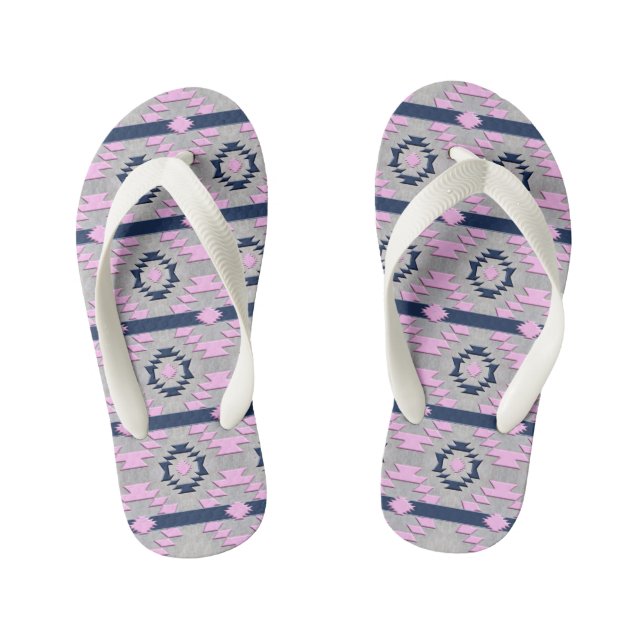 Southwestern ethnic tribal pattern. kid's flip flops (Footbed)