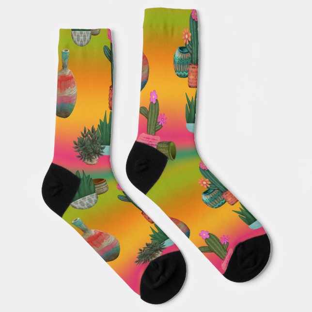 Southwestern Evening Sky Cactus in Pots Socks (Right)