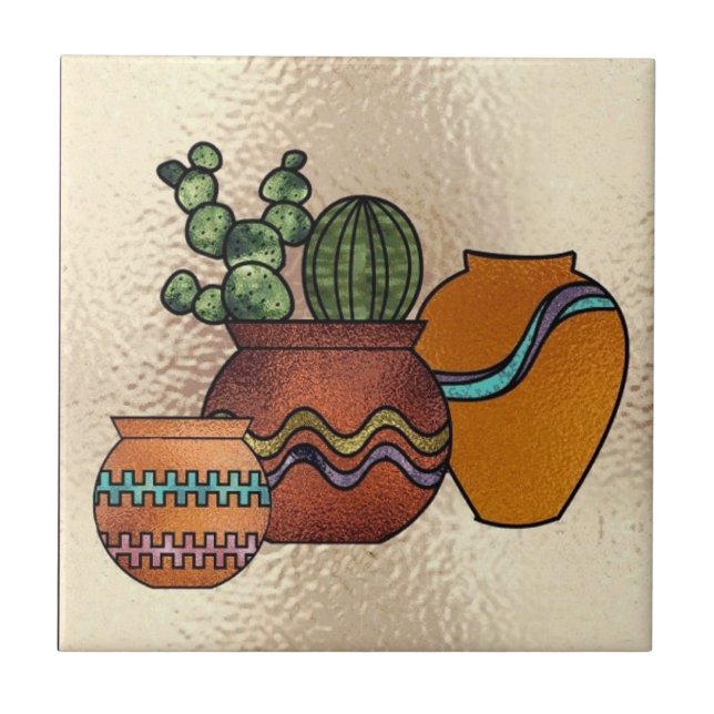 Southwestern faux stained glass decor tile (Front)