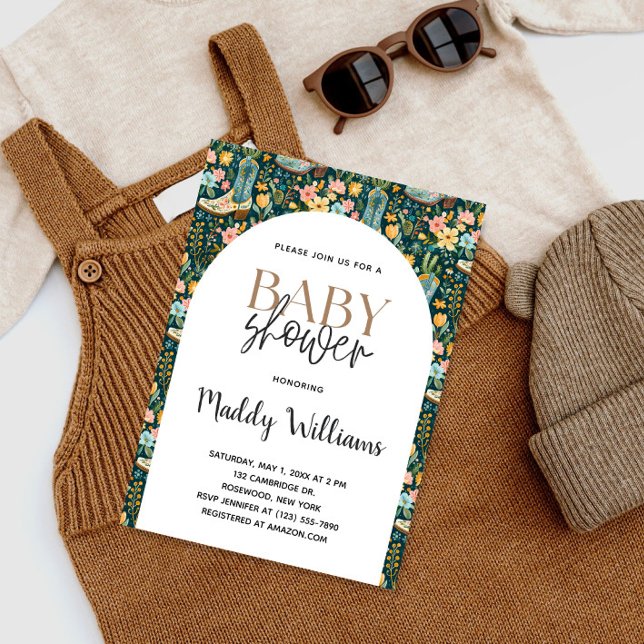 Southwestern Floral Cowgirl Boots Baby Shower Invitation (Creator Uploaded)