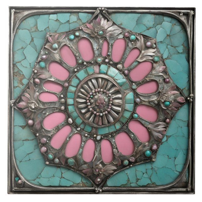 Southwestern Floral Gemstone Medallion Design Tile (Front)
