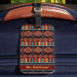 Southwestern geometric ethnic pattern luggage tag