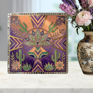 Southwestern Geometric Floral Cactus Desert Tile