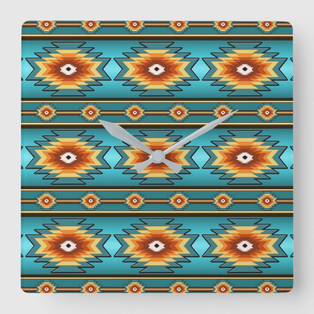 Southwestern geometric  pattern. square wall clock (Front)