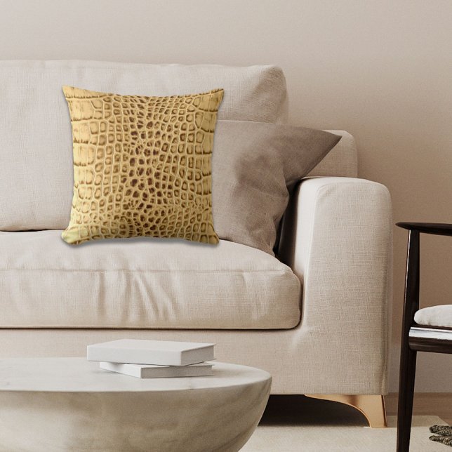 southwestern Gold brown Alligator Leather Cushion (southwestern Gold brown Alligator Leather Throw Pillow)