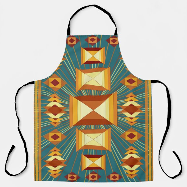 Southwestern Golden Sun Rays Indian Blanket Design Apron (Front)