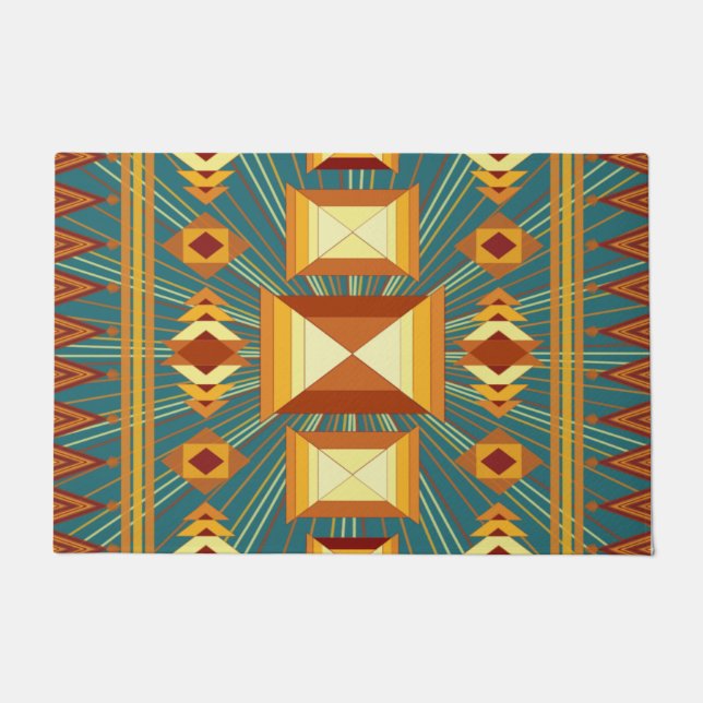Southwestern Golden Sun Rays Indian Blanket Design Doormat (Front)