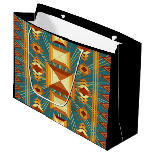 Southwestern Golden Sun Rays Indian Blanket Design Large Gift Bag
