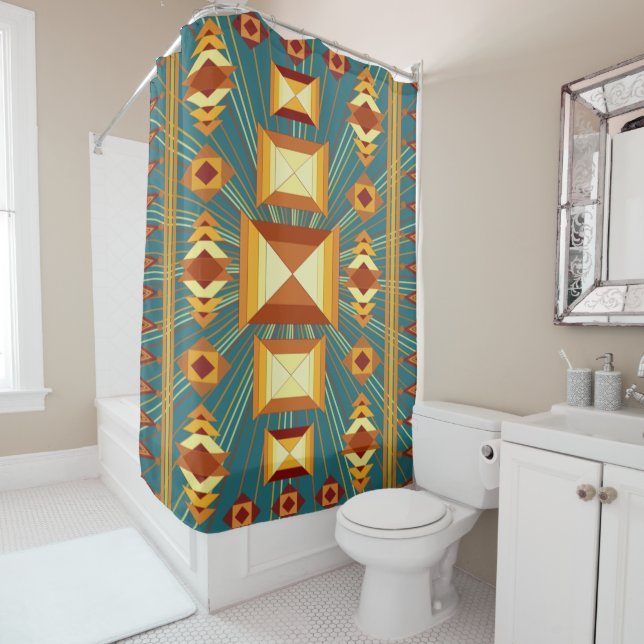 Southwestern Golden Sun Rays Indian Blanket Design Shower Curtain (In Situ)