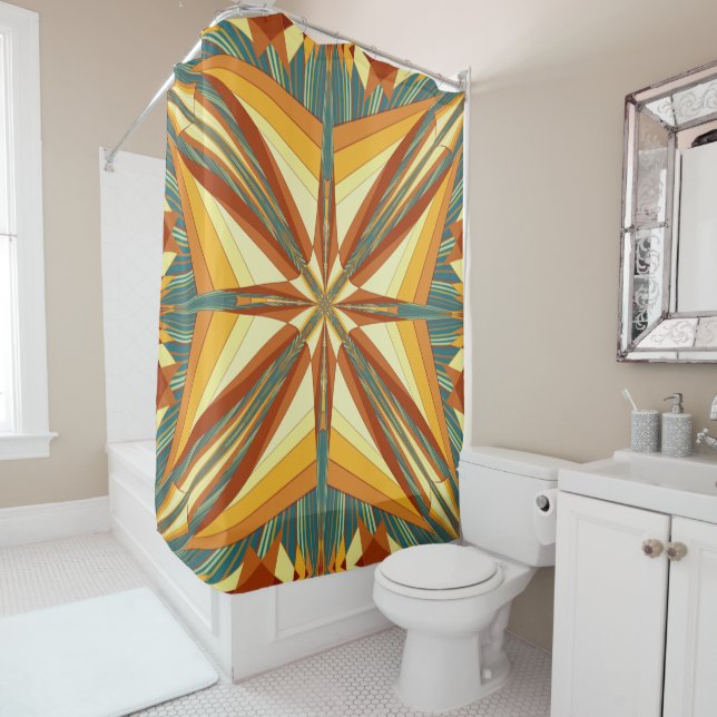 Southwestern Golden Sun Rays Indian Blanket Design Shower Curtain (In Situ)