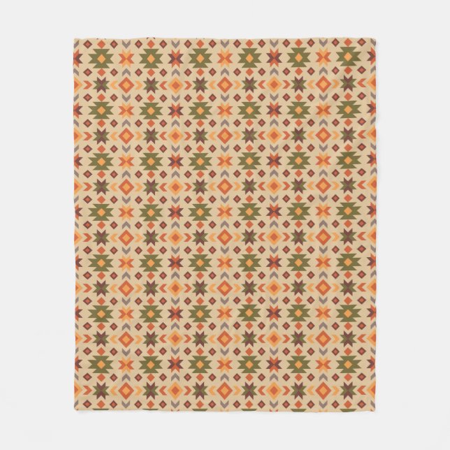 Southwestern Green And Orange  Fleece Blanket (Front)