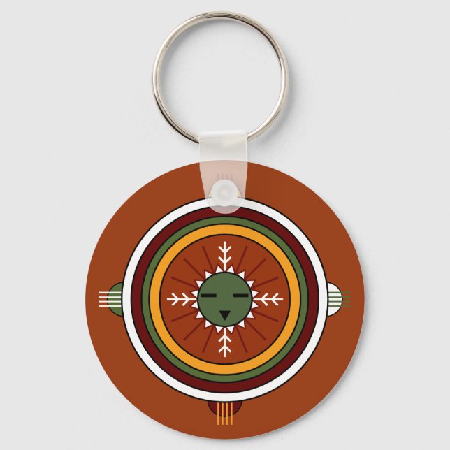 Southwestern Hopi Native American Tribal Sun Face Key Ring (Front)