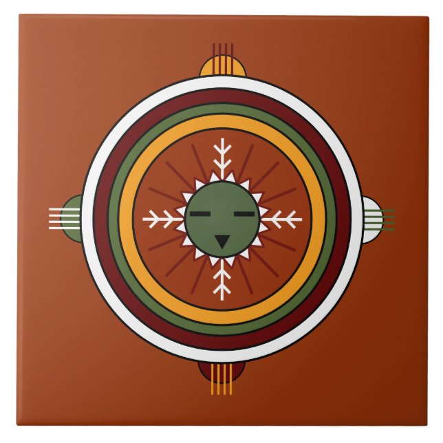 Southwestern Hopi Native American Tribal Sun Face Tile (Front)
