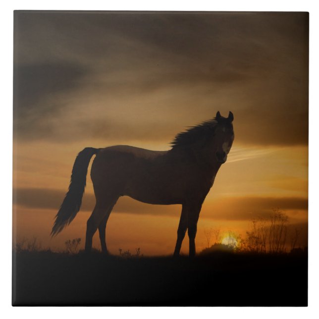 Southwestern Horse and Sun Art Tile (Front)