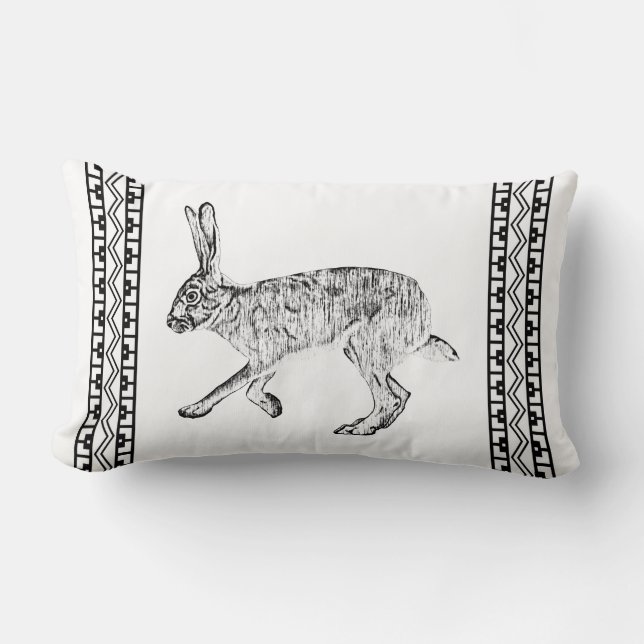 Southwestern Jackrabbit and Geometric Mountains Lumbar Cushion (Front)