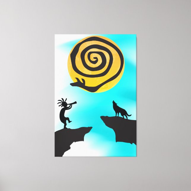Southwestern Kokopelli and Wolf Canvas Print (Front)