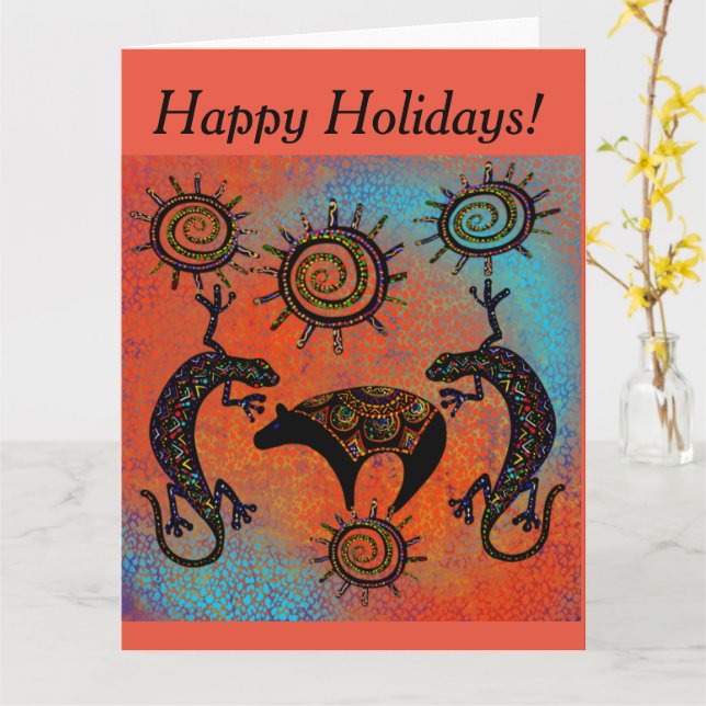 SOUTHWESTERN  LIZARD BEAR  ART    CARD (Yellow Flower)