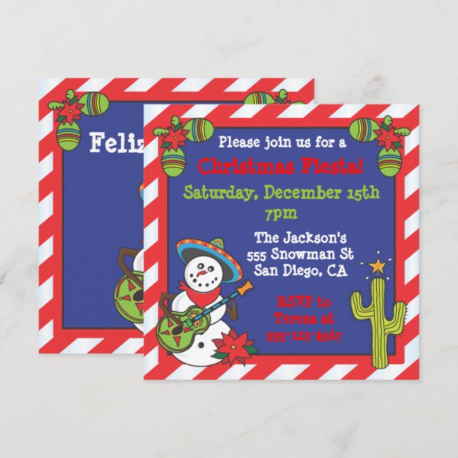 Southwestern Mexican Snowman Feliz Navidad Invitation (Front/Back)