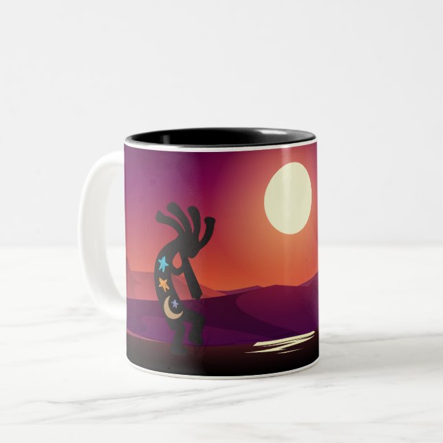 Southwestern Moon Kokopelli Two-Tone Coffee Mug (Front Left)