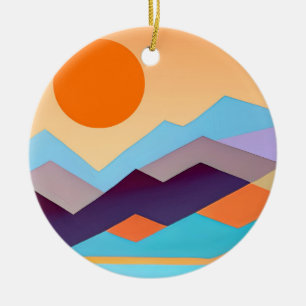 Southwestern Mountains Geometric Abstract  Ceramic Tree Decoration