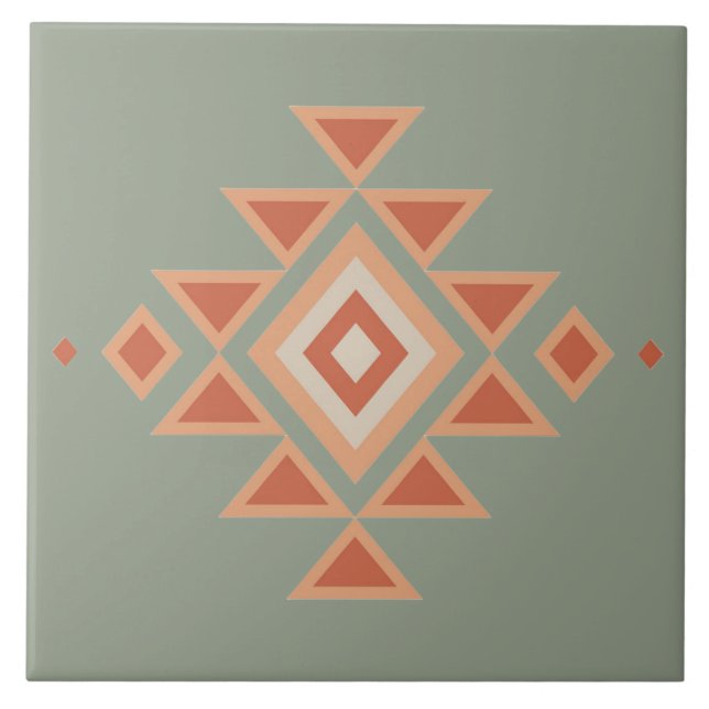 Southwestern Native Sage Green and Desert Orange Tile (Front)
