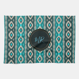 Southwestern navajo ethnic  pattern. Monogram. Tea Towel