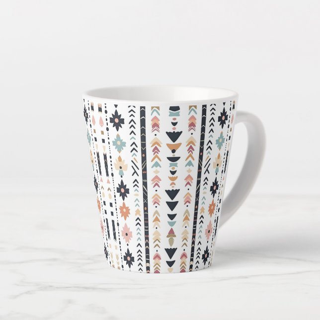 Southwestern Navajo Inspired Geometric Cream Teal  Latte Mug (Right Angle)