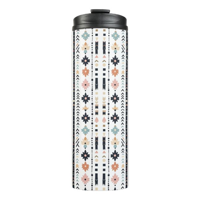 Southwestern Navajo Inspired Geometric Cream Teal  Thermal Tumbler (Front)