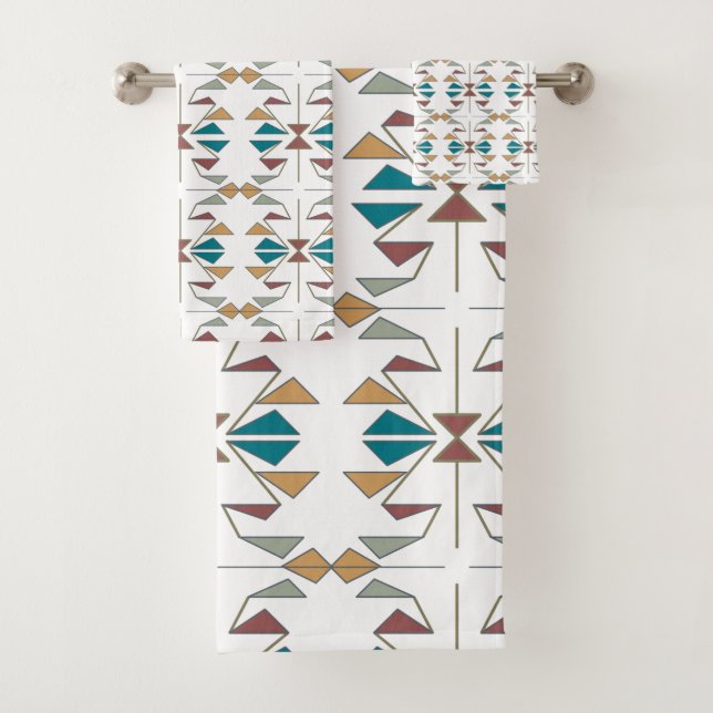 Southwestern Oblique Triangle Pattern Design Bath Towel Set (Insitu)