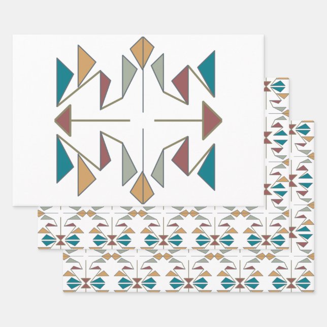 Southwestern Oblique Triangle Pattern Design Wrapping Paper Sheet (Set)
