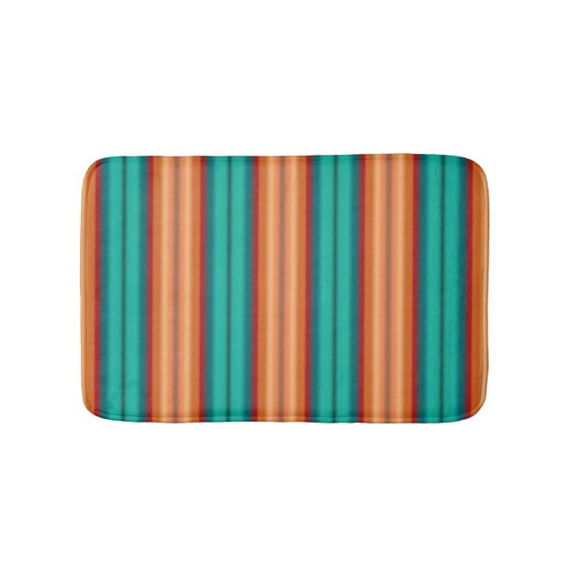 Southwestern Orange Red Turquoise Rainbow Stripes Bath Mat (Front)