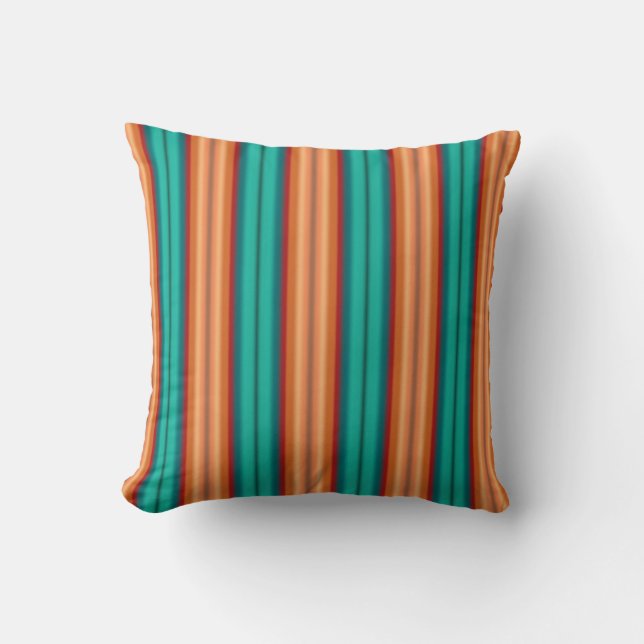 Southwestern Orange Red Turquoise Rainbow Stripes Cushion (Front)