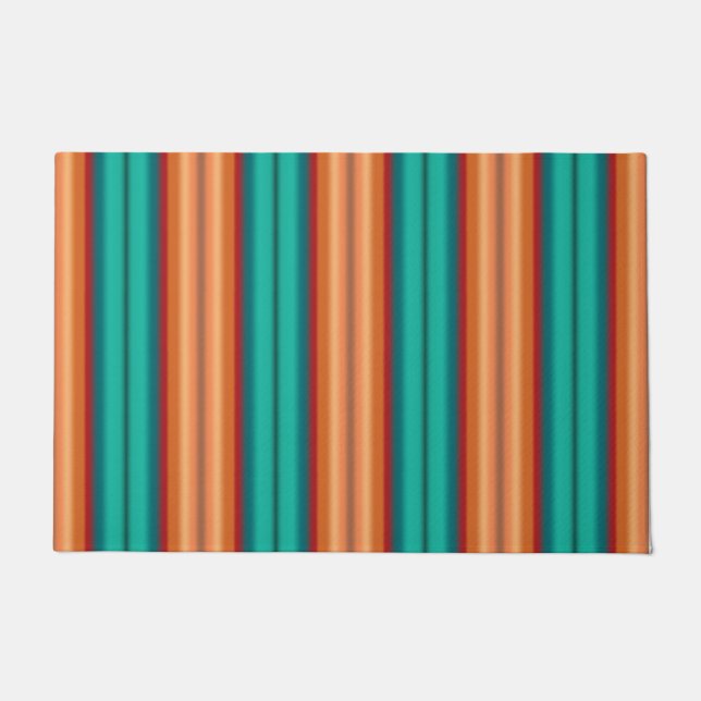 Southwestern Orange Red Turquoise Rainbow Stripes Doormat (Front)
