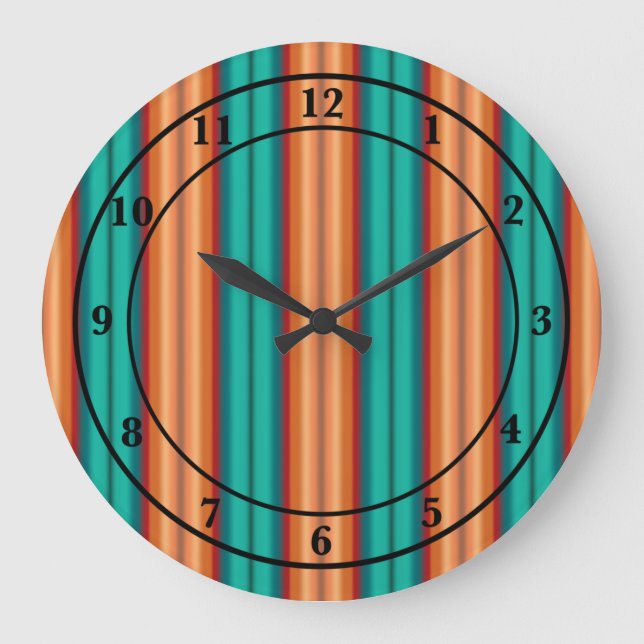 Southwestern Orange Red Turquoise Rainbow Stripes Large Clock (Front)