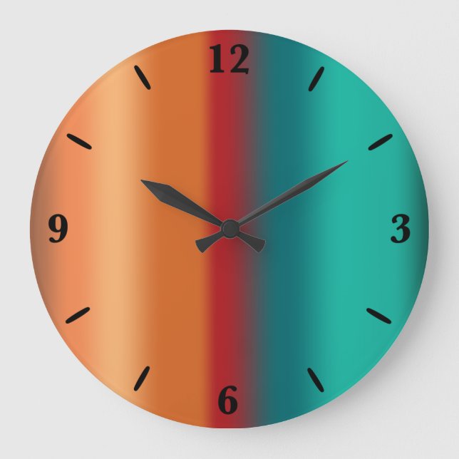 Southwestern Orange Red Turquoise Rainbow Stripes Large Clock (Front)