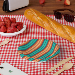 Southwestern Orange Red Turquoise Rainbow Stripes Paper Plate