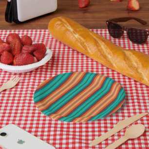 Southwestern Orange Red Turquoise Rainbow Stripes Paper Plate