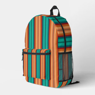 Southwestern Orange Red Turquoise Rainbow Stripes Printed Backpack