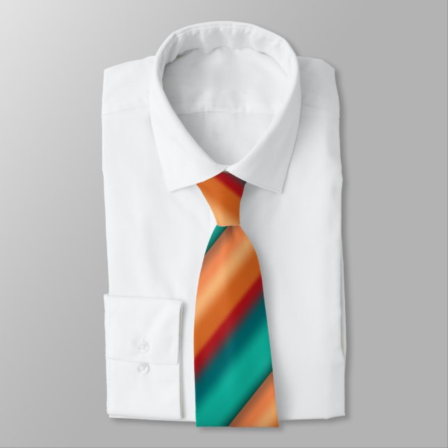 Southwestern Orange Red Turquoise Rainbow Stripes Tie (Tied)
