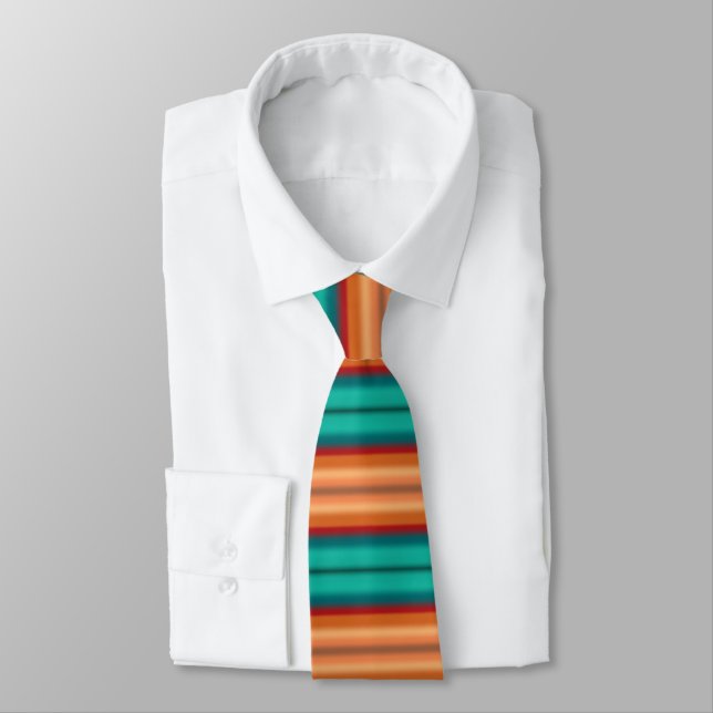 Southwestern Orange Red Turquoise Rainbow Stripes Tie (Tied)