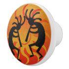 Southwestern Orange Sun Kokopelli Ceramic Knob