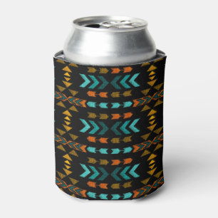Southwestern Pattern, Black, Gold, Aqua Can Cooler