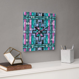 Southwestern pattern faux stained glass clock