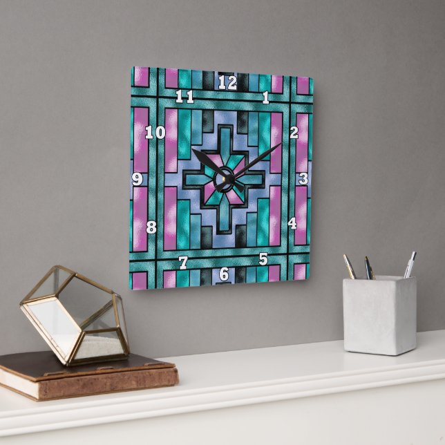 Southwestern pattern faux stained glass clock (Office)