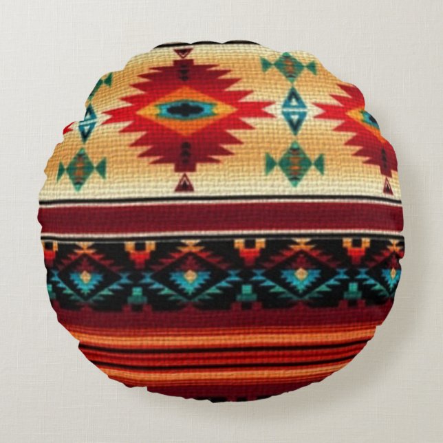 Southwestern pattern fun round throw pillow (Front)