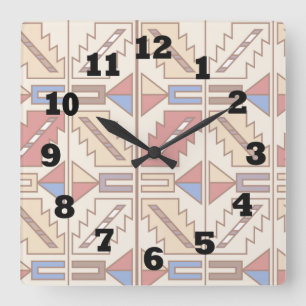 Southwestern Pattern in Brown Red and BLue Square Wall Clock