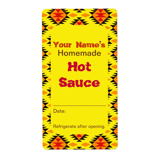 Southwestern Pattern Personalised Hot Sauce Labels (Front)
